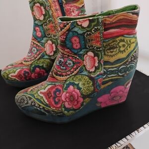 Desigual Multicolor Floral Wedge Boots